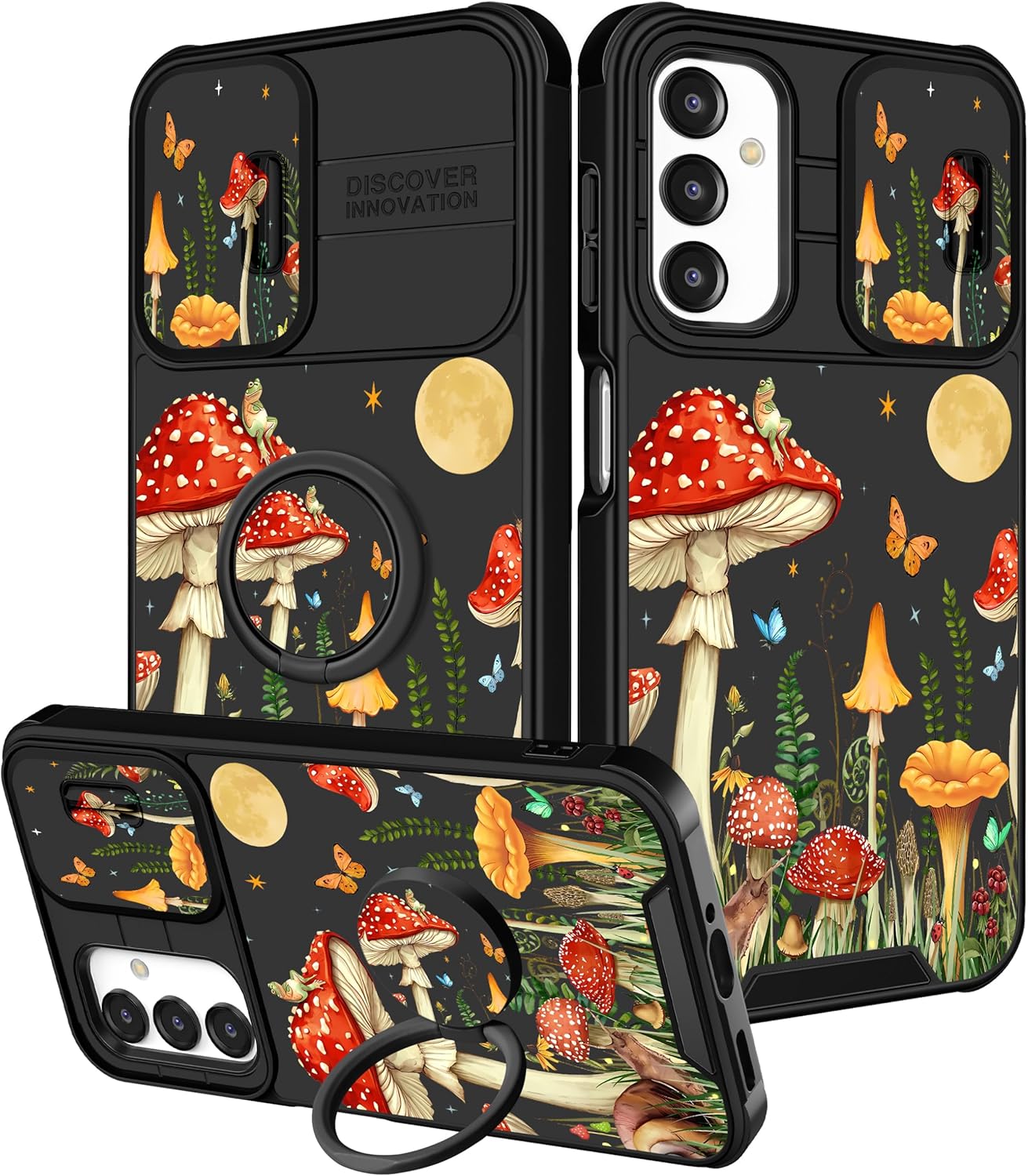 for Samsung Galaxy A16/A17 5G Phone Case - Women Girls Cute Phone Cover Girly Pretty Aesthetic Mushroom Unique Design with Camera Cover Ring Stand Funda for Galaxy A16/A17 5G Case
